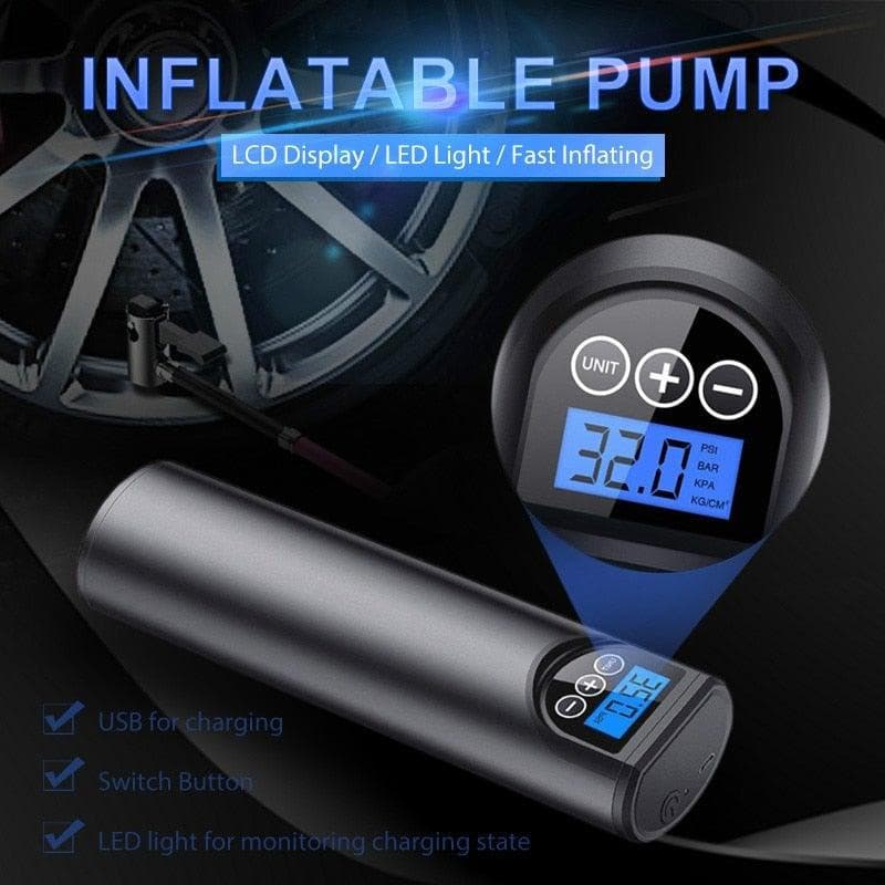 Portable air pump cordless tire inflator air compressor for cars.